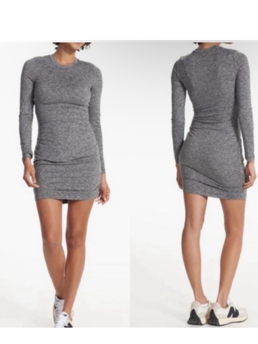 Vuori Halo Ruched Long Sleeve Bodycon Dress Dreamknit Sz XS Heather Gray